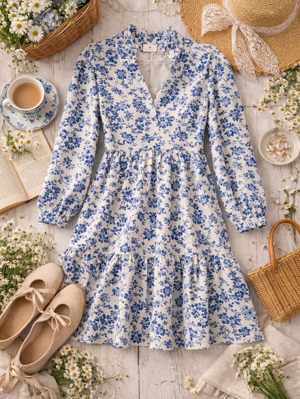 Tuckernuck NWT Blue Cream jarden De Fleurs PALMERSTON Dress. Ladies XXL